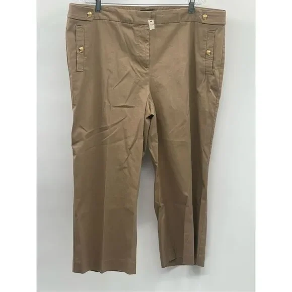 Talbots Cropped Capri Pants‎ Women Plus Size 20 Khaki Brown Tan Gold Button New - Picture 8 of 10